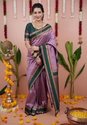 Lavender Jacquard Silk Saree Set