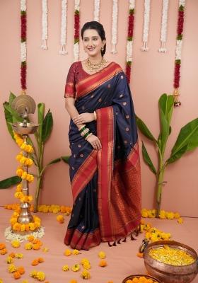 Nevy Blue Jacquard Silk Saree Set