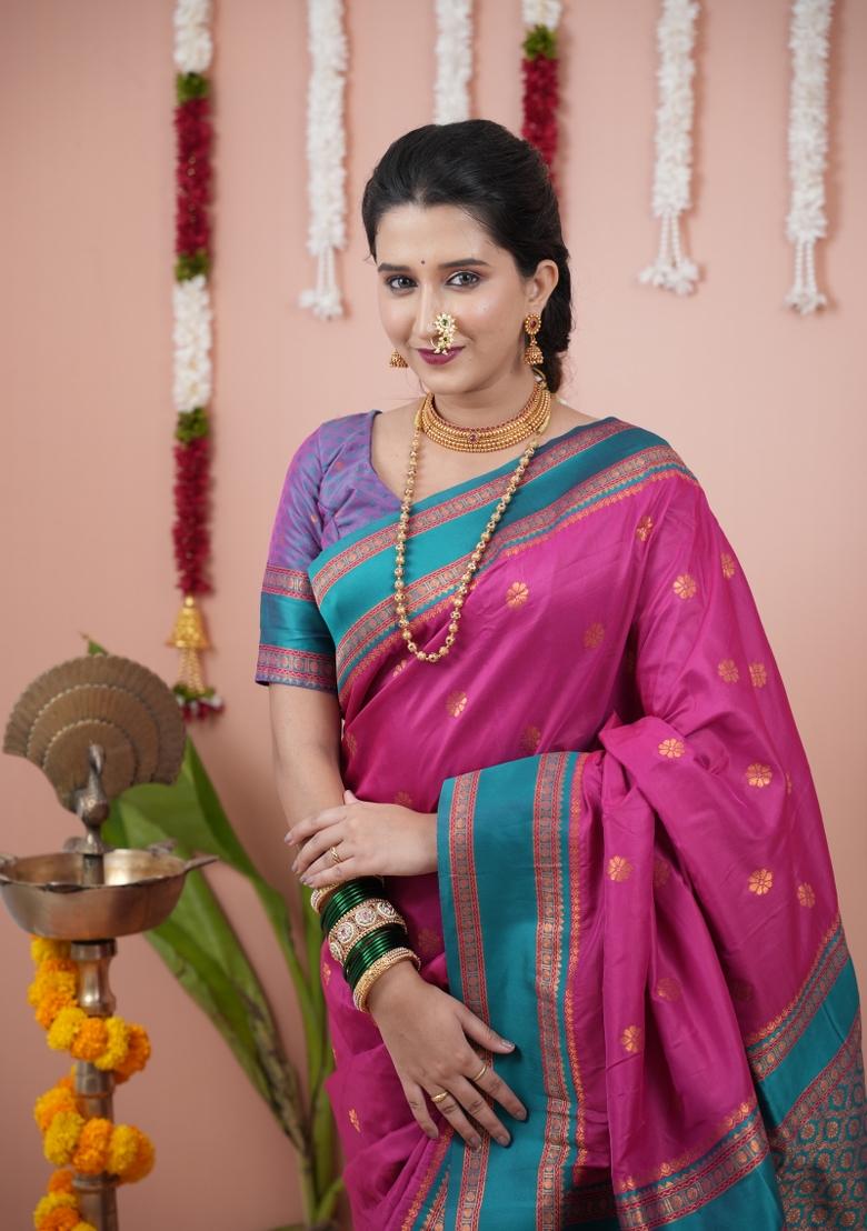 Pink Jacquard Silk Saree Set - Indya