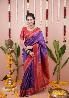 Purple Jacquard Silk Saree Set