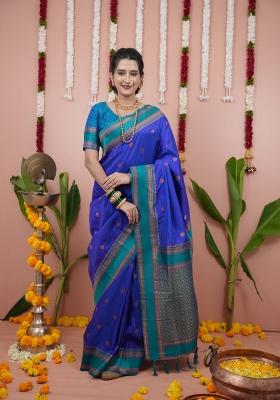 Royal Blue Jacquard Silk Saree Set