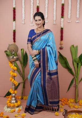 Sky Blue Jacquard Silk Saree Set