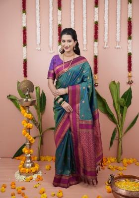 Teal Green Jacquard Silk Saree Set