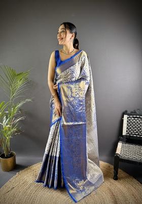 Blue Weaving Work Silk Saree Set
