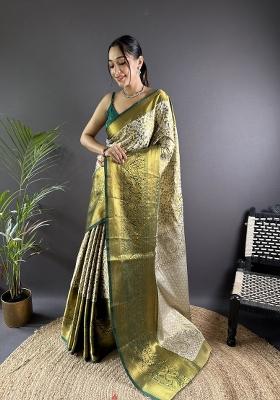 Green Weaving Work Silk Saree Set