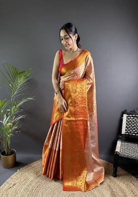 Red Weaving Work Silk Saree Set