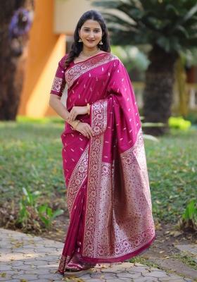 Burgundy Weaving Work Silk Saree Set