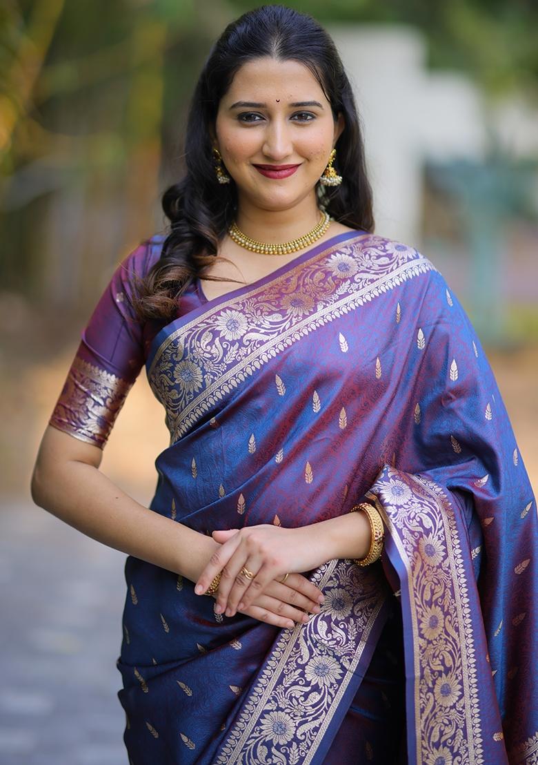 Grey Weaving Work Silk Saree Set - Indya