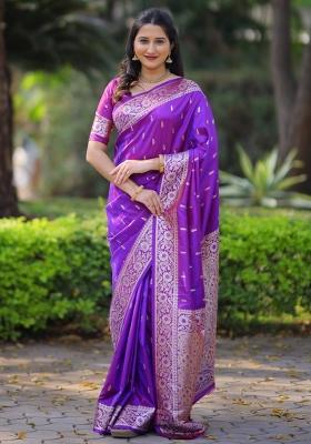 Purple Weaving Work Silk Saree Set