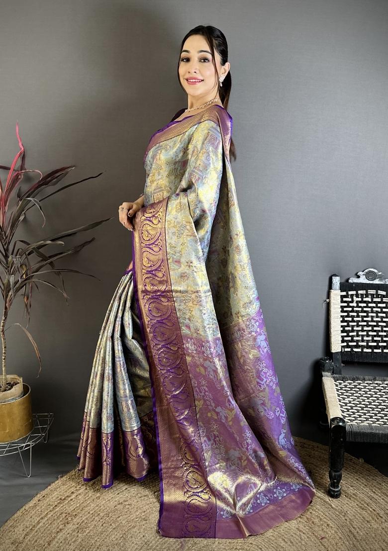 Multicolor Weaving Work Silk Saree Set - Indya