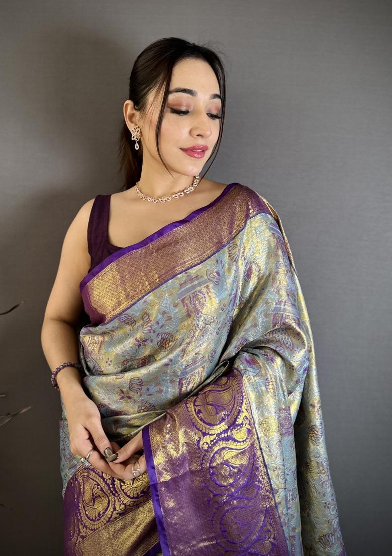 Multicolor Weaving Work Silk Saree Set - Indya