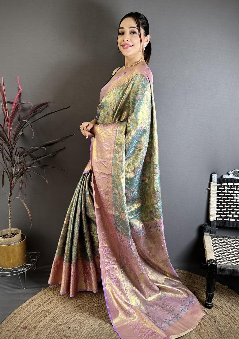Multicolor Weaving Work Silk Saree Set - Indya