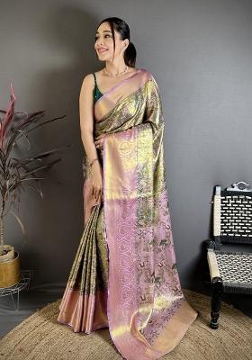 Multicolor Weaving Work Silk Saree Set