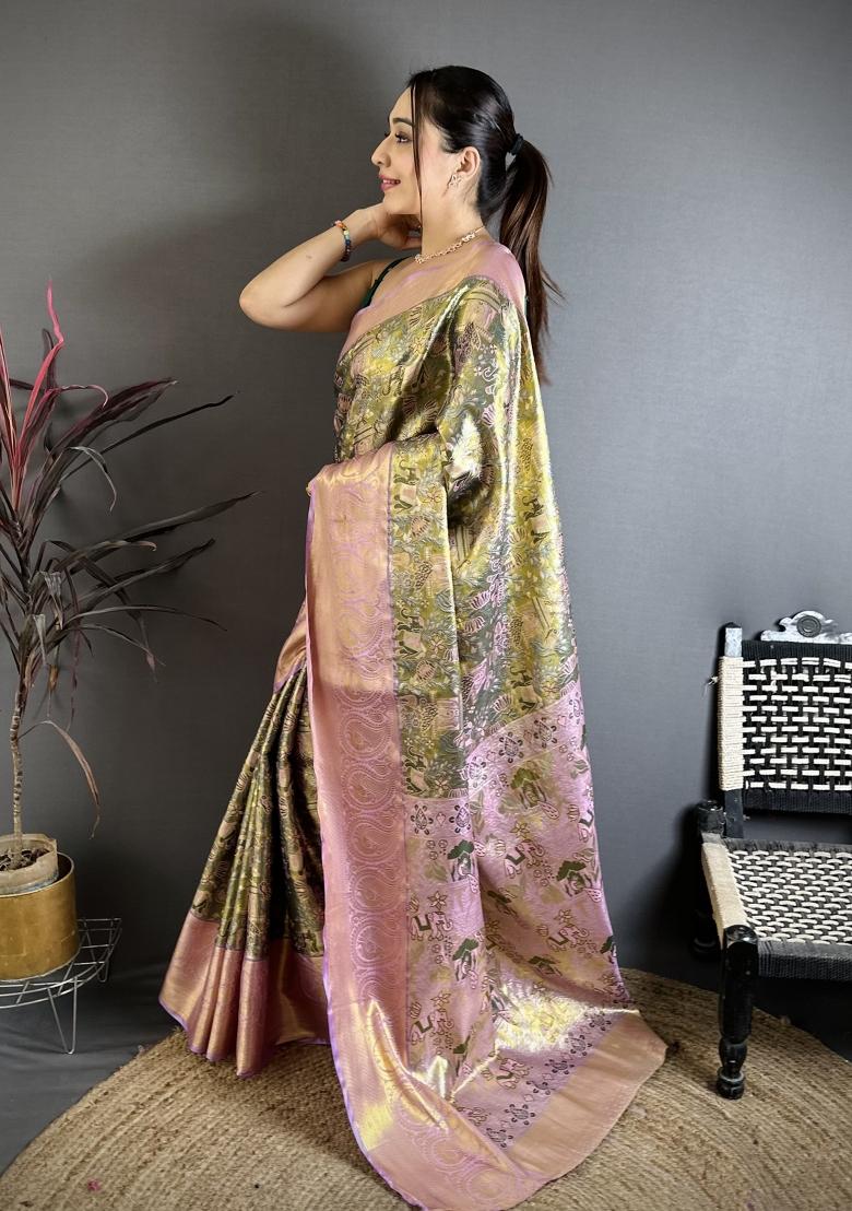 Multicolor Weaving Work Silk Saree Set - Indya