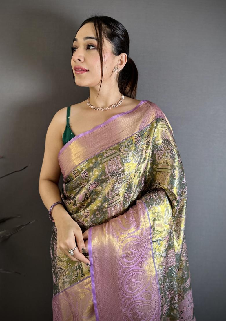 Multicolor Weaving Work Silk Saree Set - Indya