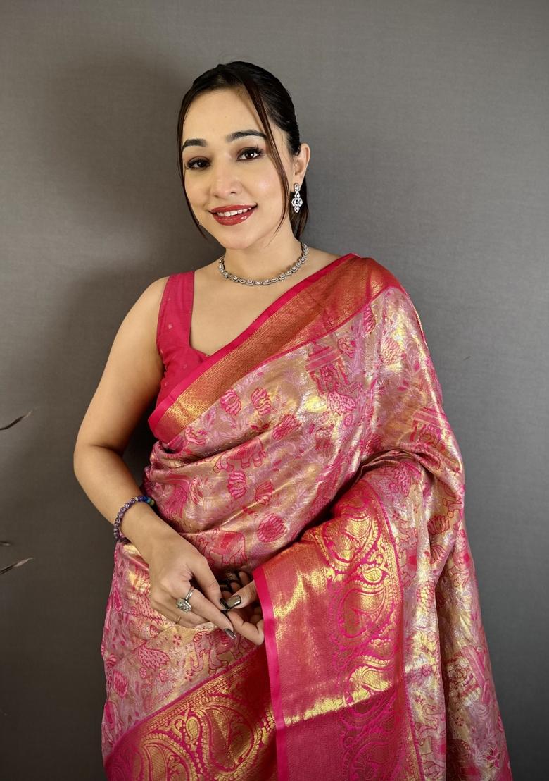 Multicolor Weaving Work Silk Saree Set - Indya