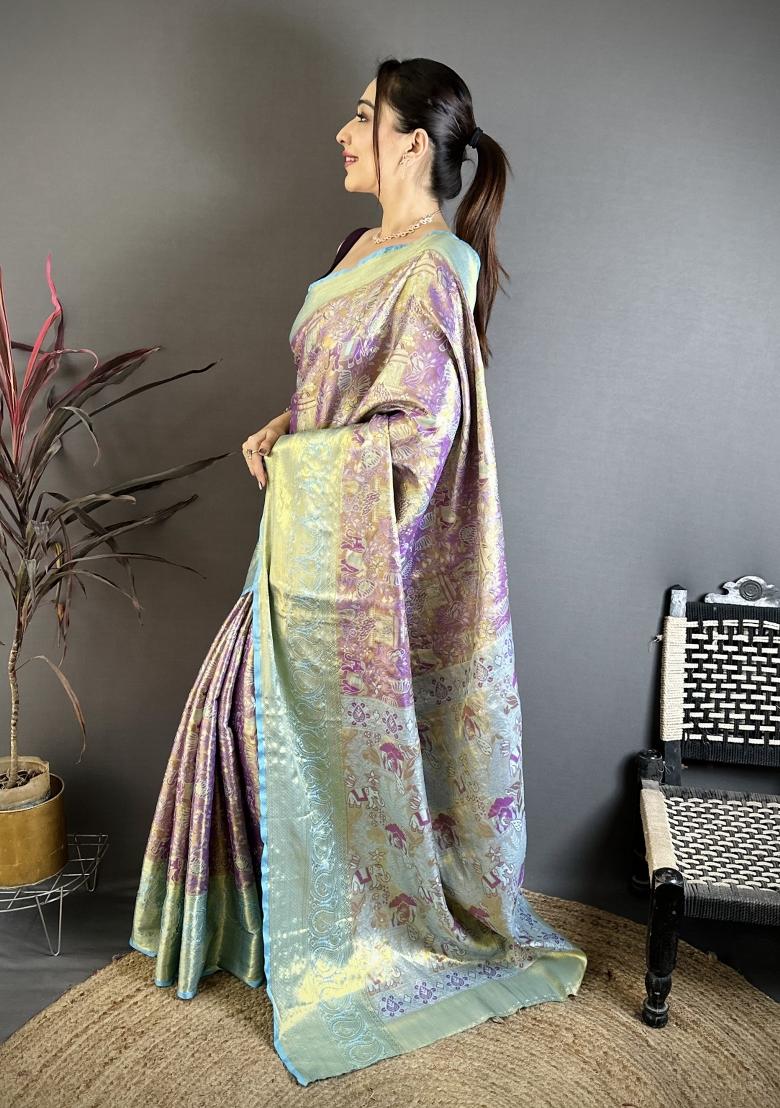 Multicolor Weaving Work Silk Saree Set - Indya