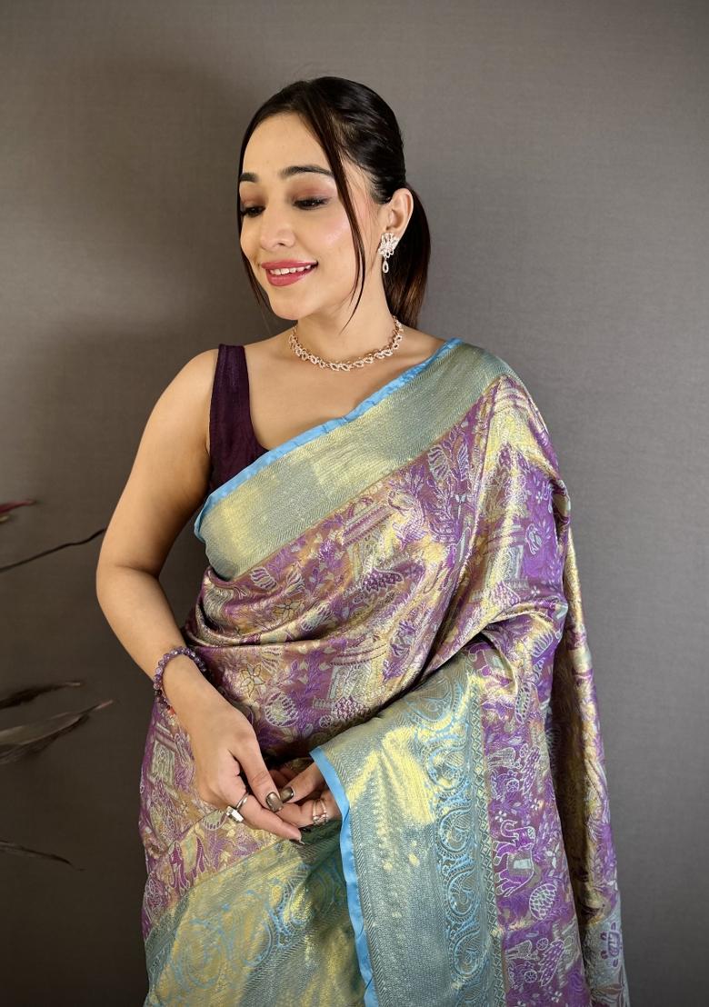 Multicolor Weaving Work Silk Saree Set - Indya