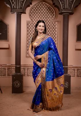 Blue Weaving Work Silk Saree Set