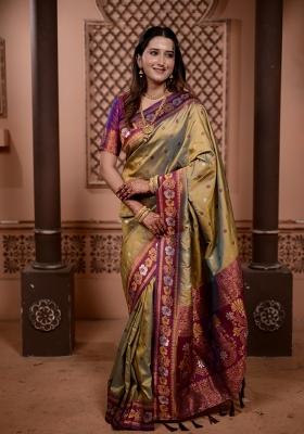 Mehendi Weaving Work Silk Saree Set