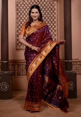 Maroon Weaving Work Silk Saree Set
