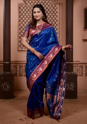 Blue Weaving Work Silk Saree Set