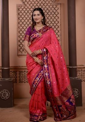 Pink Weaving Work Silk Saree Set