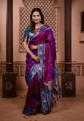 Purple Weaving Work Silk Saree Set