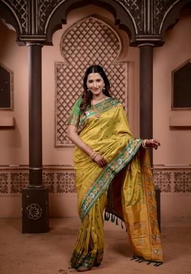Yellow Weaving Work Silk Saree Set