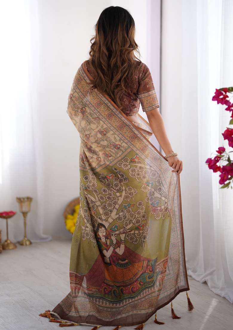 Multicolor Linen Saree - Indya