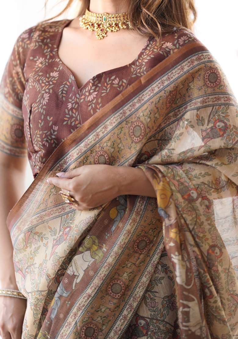 Multicolor Linen Saree - Indya