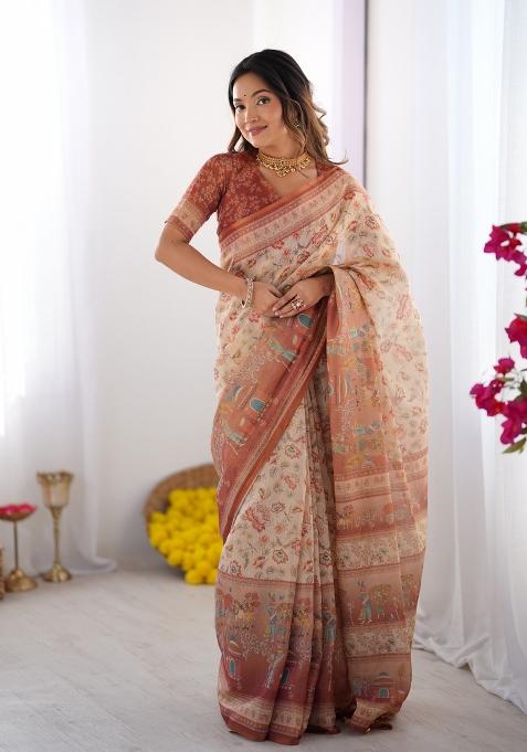 Multicolor Linen Saree