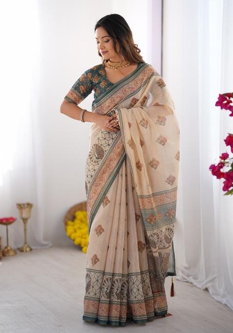 Multicolor Linen Saree