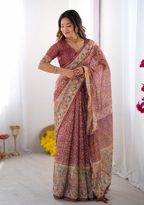 Multicolor Linen Saree