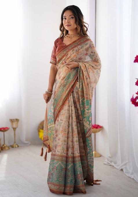 Multicolor Linen Saree