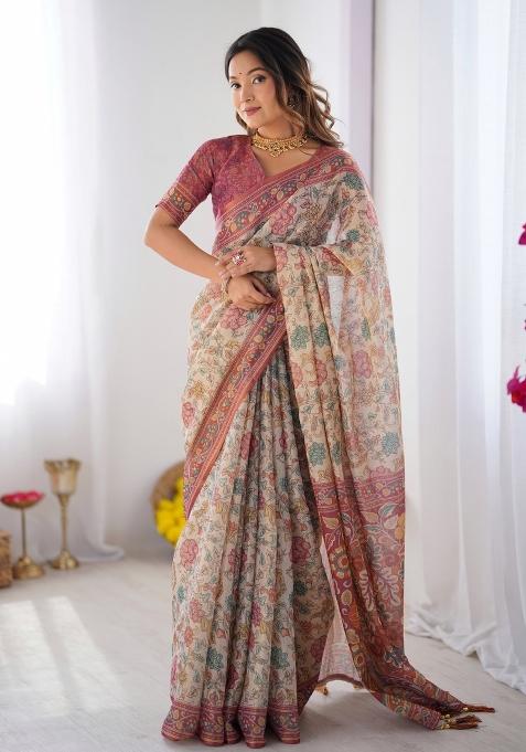 Multicolor Linen Saree