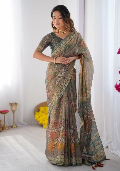 Multicolor Linen Saree