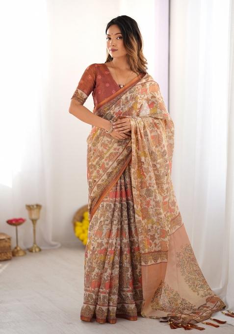 Multicolor Linen Saree