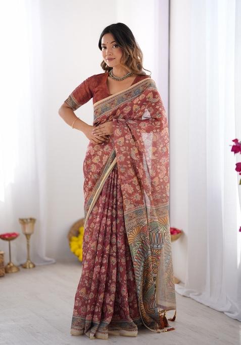 Multicolor Linen Saree