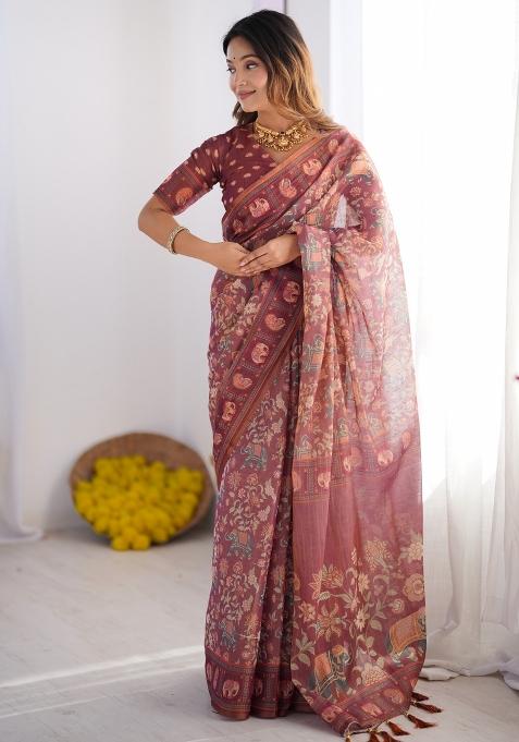 Multicolor Linen Saree