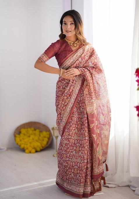 Multicolor Linen Saree