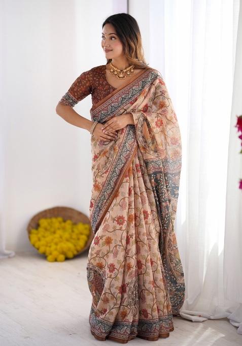 Multicolor Linen Saree