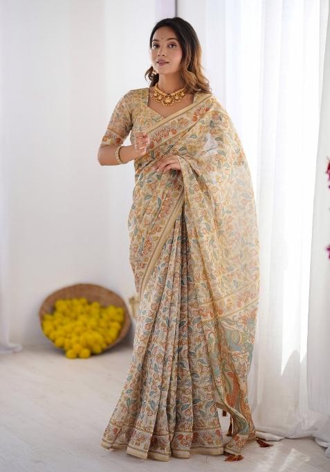 Multicolor Linen Saree