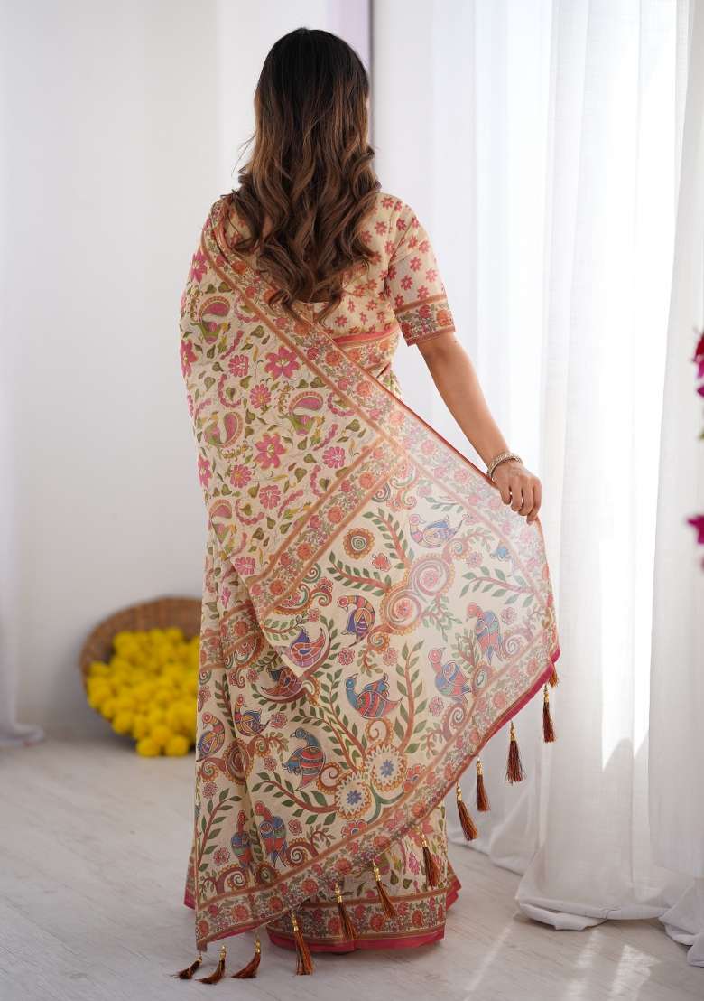 Multicolor Linen Saree - Indya