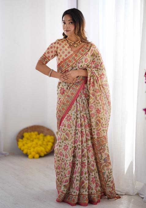 Multicolor Linen Saree