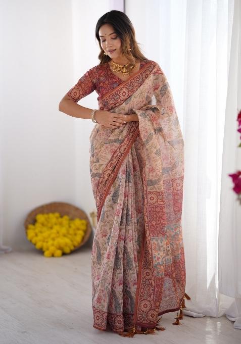 Multicolor Linen Saree