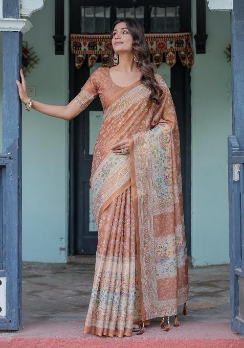 Multicolor Linen Saree