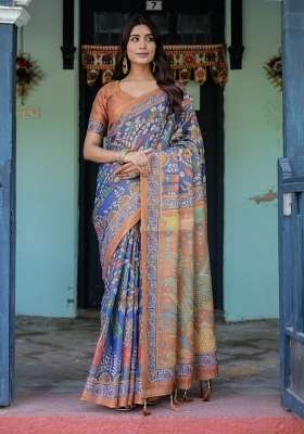 Multicolor Linen Saree