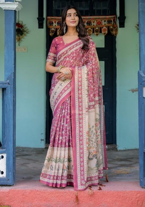 Multicolor Linen Saree