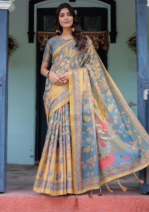 Multicolor Linen Saree